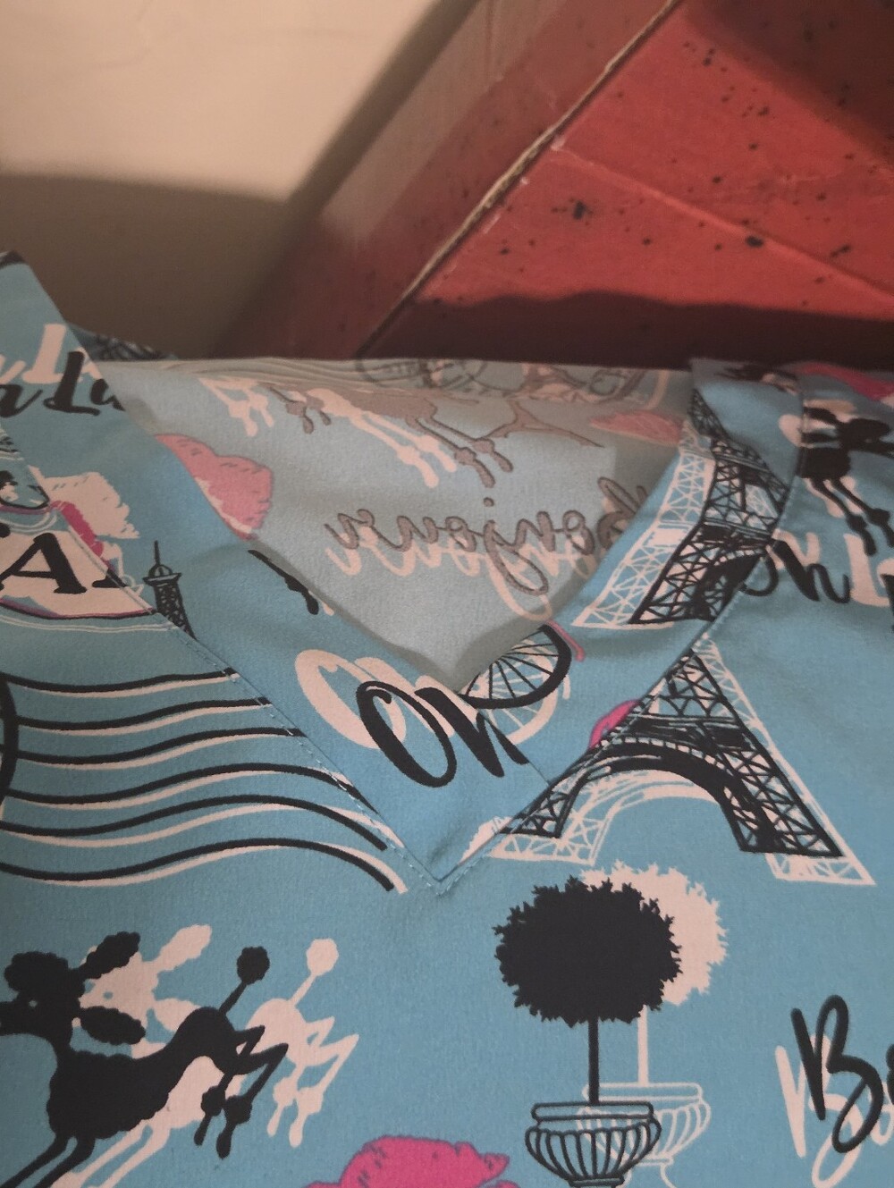 Womens' Blue Paris Print Scrub Top